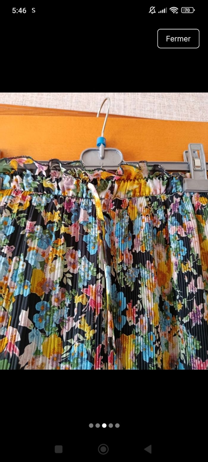 Pantalon plissé jambes larges motif fleur - photo numéro 3