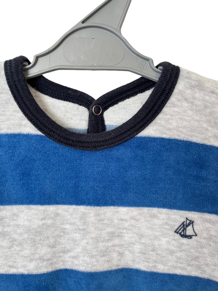 Pyjama velours gris et bleu - Petit Bateau 3 mois (60cm) - photo numéro 2