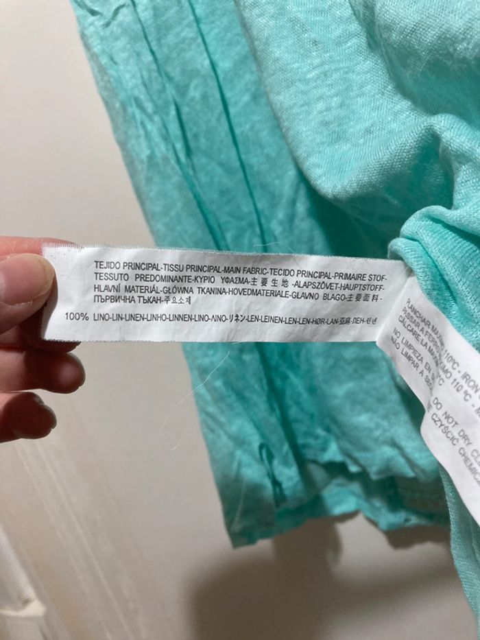 T shirt ajourée en lin - vert d’eau - Bershka - photo numéro 4