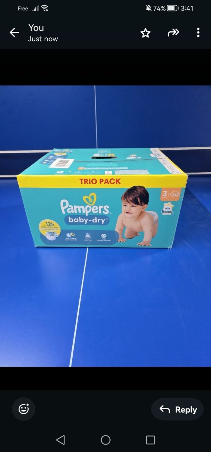 Lot 2 cartons Pampers couches taille 3 6-10KG 156 x2 = 312couches
