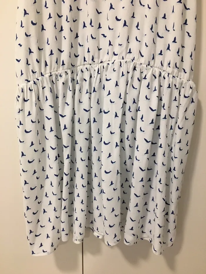 Robe blanche imprimé oiseaux bleus - photo numéro 2