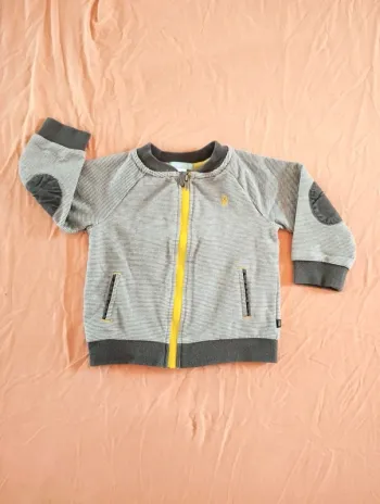 * Gilet zippé rayé gris coccinelle jaune T18M Obaïbi