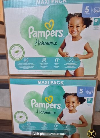 2 carton couche pampers harmonie taille 5 132 couches