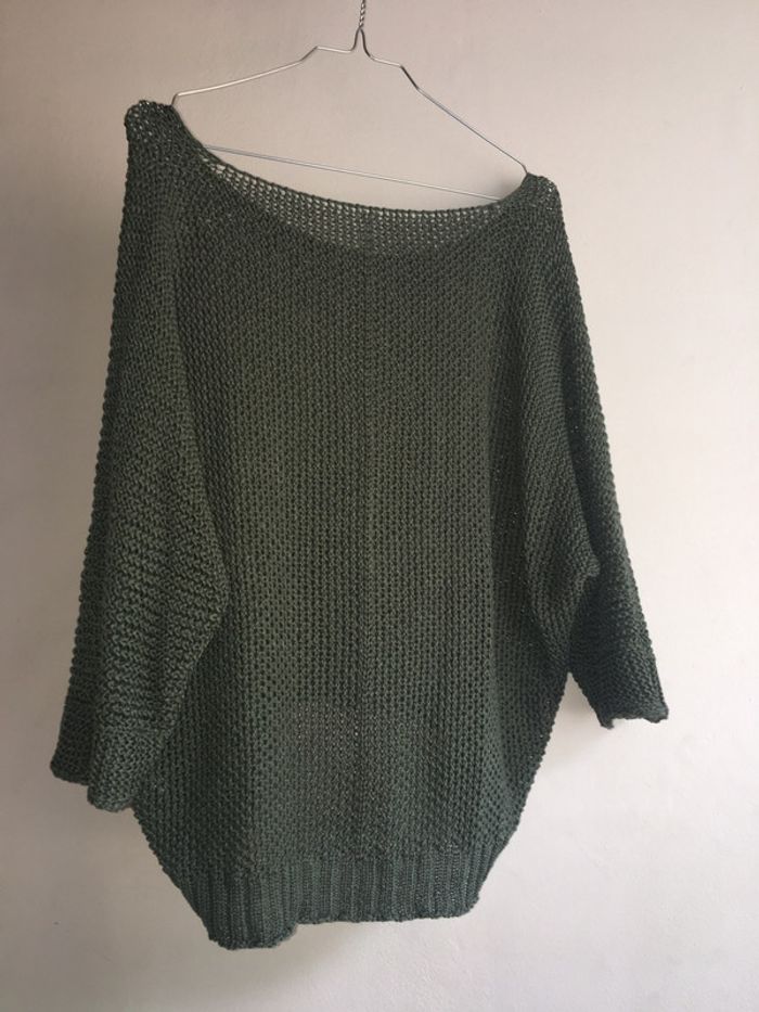 265 - Pull à maille ouverte vert et manches 3/4 - photo numéro 2