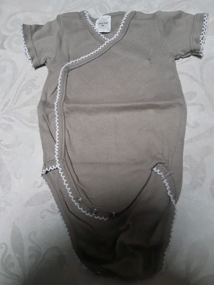 Body bébé fille 3 mois DPAM porte feuille beige marron élégant manches courtes
