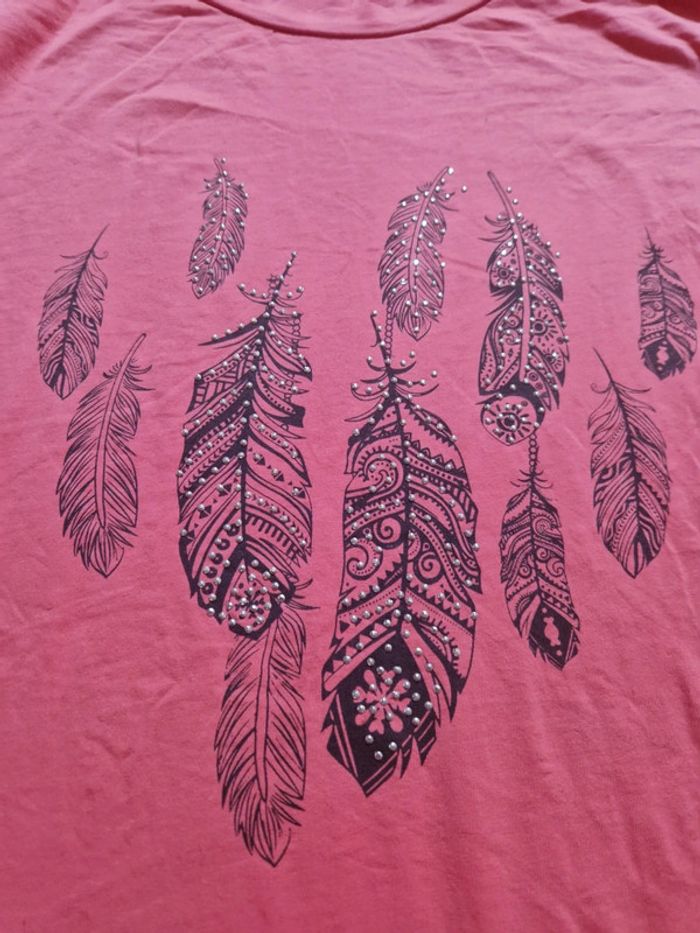 Tee-shirt manches 3/4 rose orangé - photo numéro 2