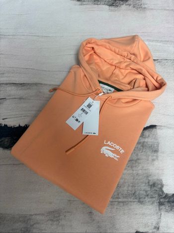 Sweat à capuche Lacoste saumon logo brodé blanc taille S neuf avec étiquette