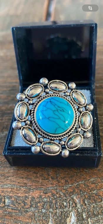Magnifique bague réglage fleur avec turquoise