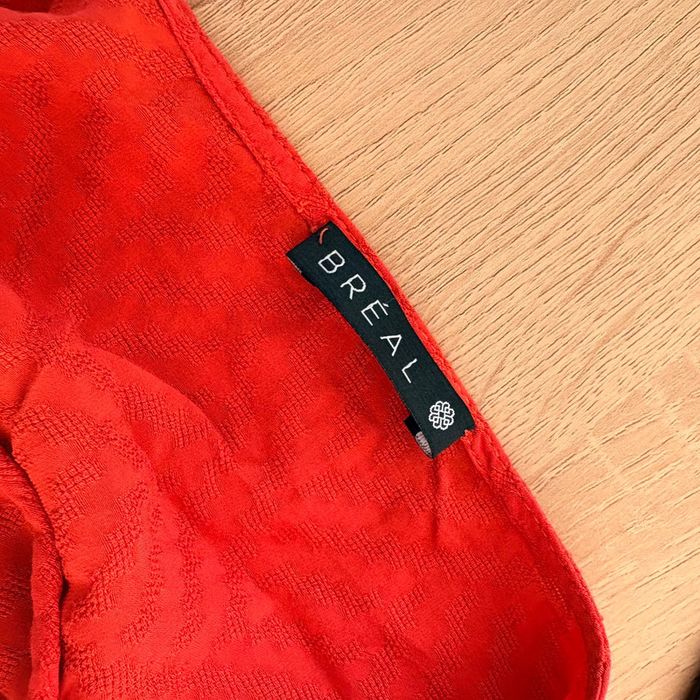 Blouse Bréal orange-rouge, taille L, laçage col, peu portée - photo numéro 5