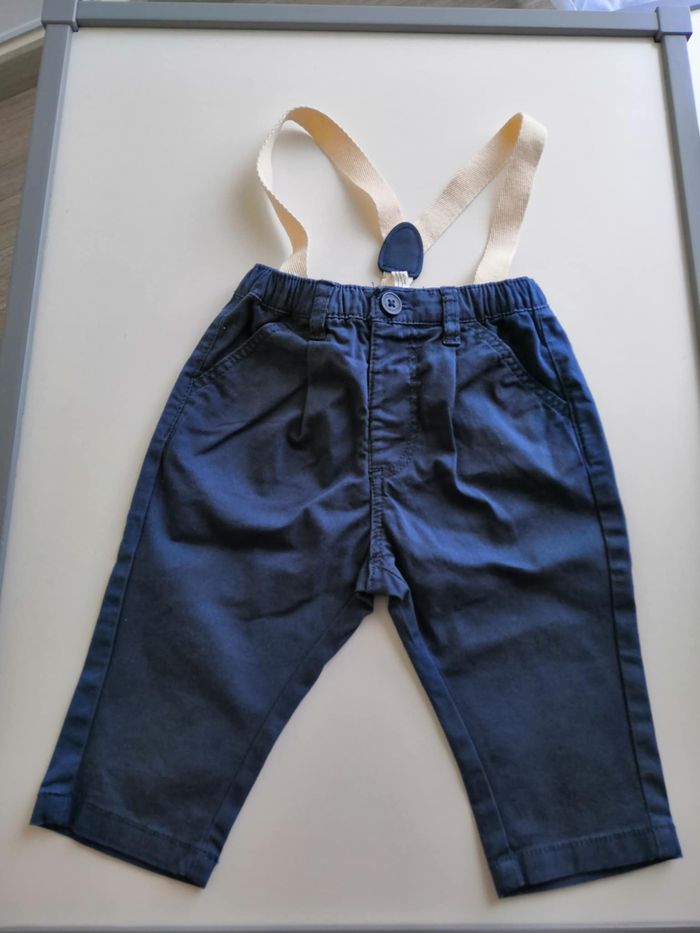 Ensemble 2 pièces (chemise avec col tunisien et poche + pantalon à bretelles, Bleu) 9 mois (71 cm) T - photo numéro 4