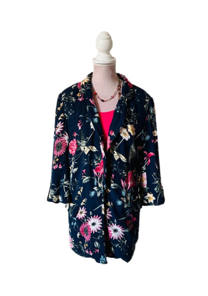 💙Joli blazer bohème marine fleuri multicolore🌸navy multicolored floral boho blazer💙 - photo numéro 2