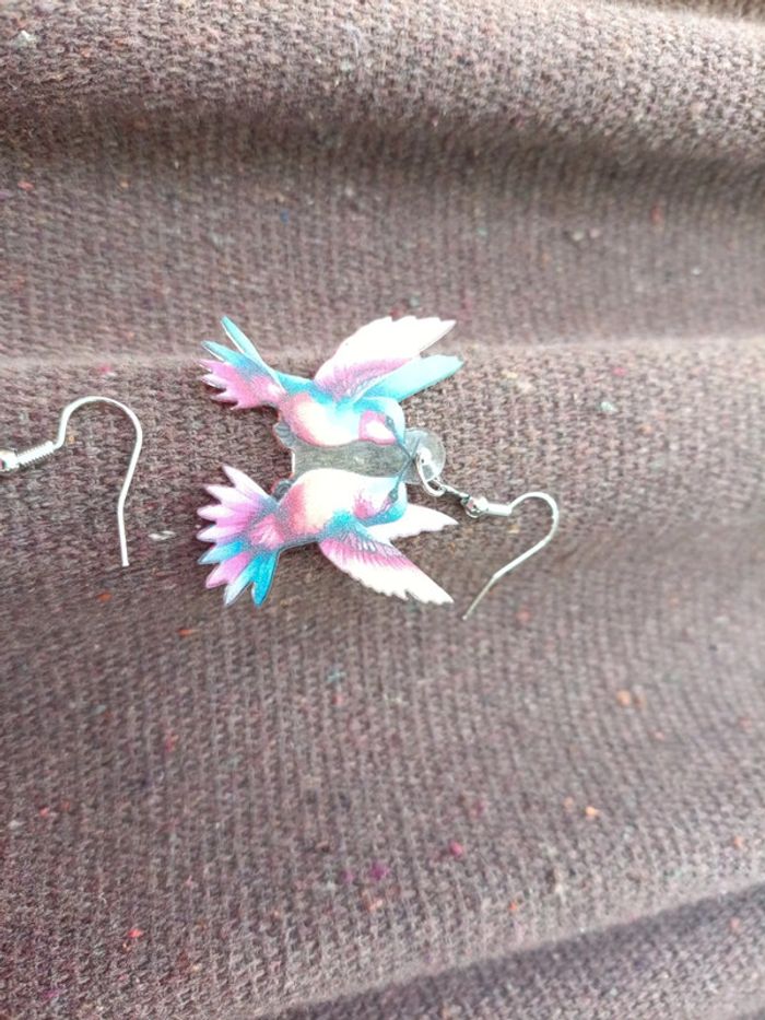Boucles d'oreilles oiseaux colibris rose - photo numéro 5