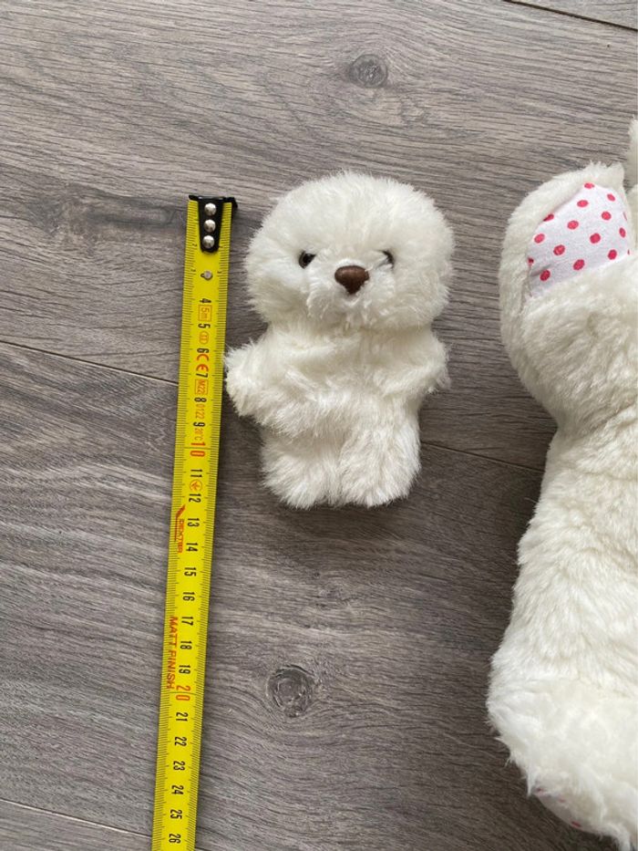 Ours en peluche beige clair blanc crème et son bébé - photo numéro 5