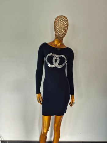 Robe Manches Longues Marine avec Strass Femme Taille Unique