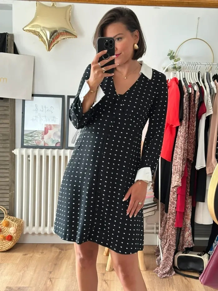 Robe Maje à pois noire et blanche taille 38 - photo numéro 4