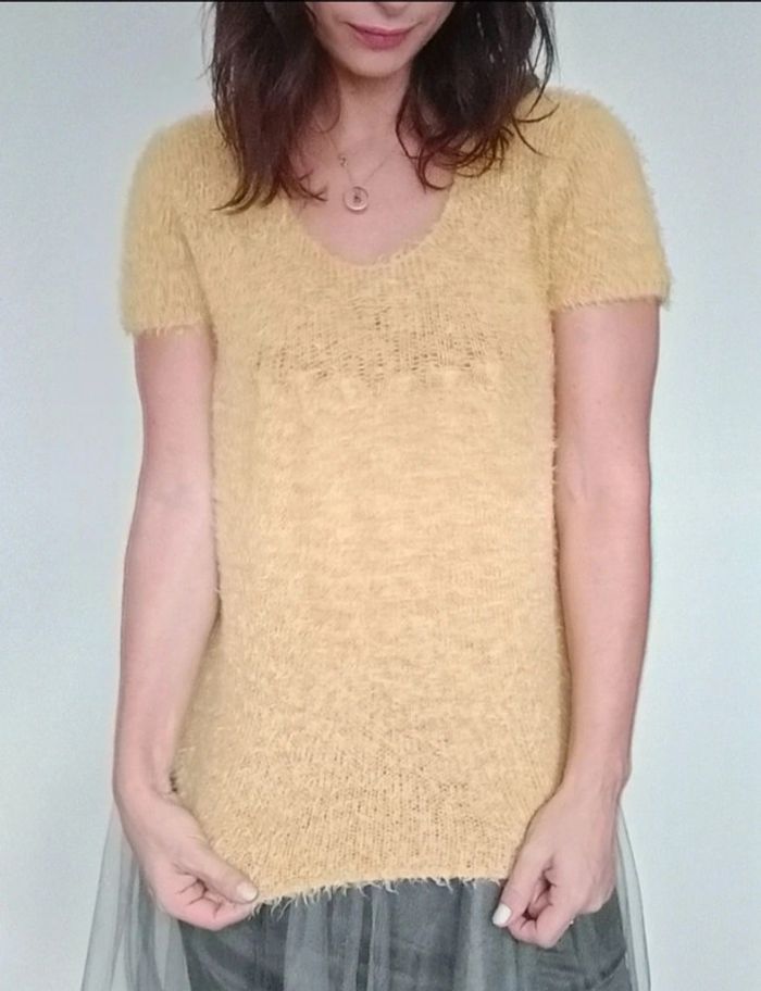 Pull poilu manches courtes jaune chic TU - photo numéro 3