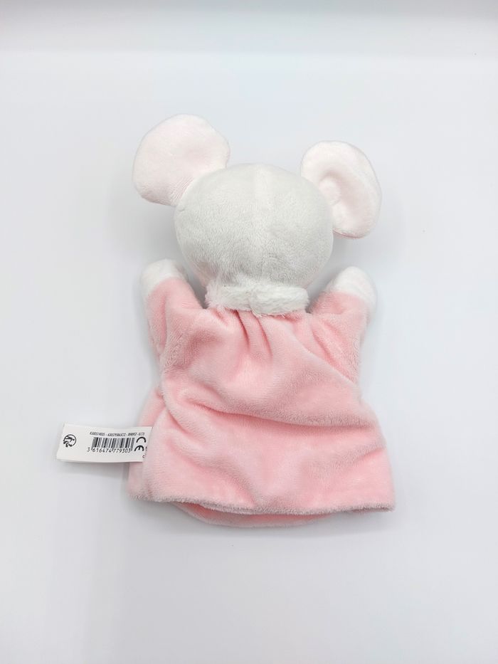 Peluche doudou marionnette souris rose blanc TEX Baby oiseau fleur comme neuf - photo numéro 2