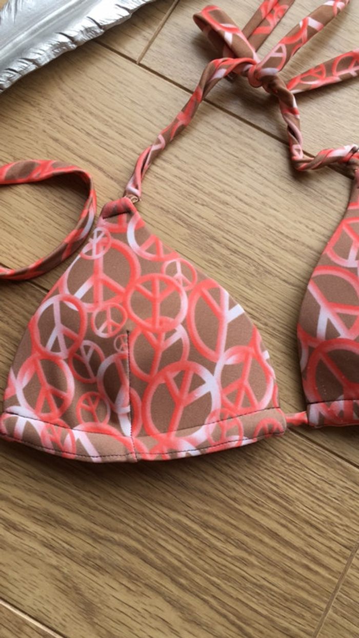 Haut de maillot motifs peace beige et rose taille M - photo numéro 2