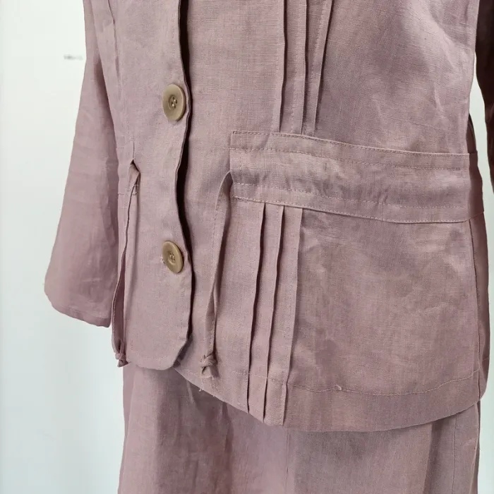 Ensemble Robe veste en Lin - Rose Parme vintage T40 - A201 - photo numéro 7