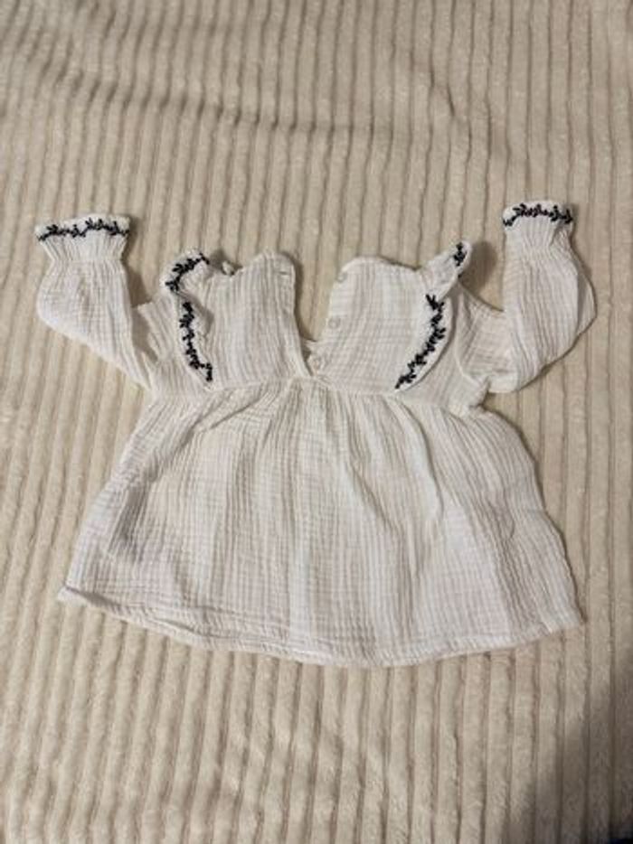 Blouse en coton - blanc et noir - tex - 6 mois - excellent état/comme neuf - photo numéro 3