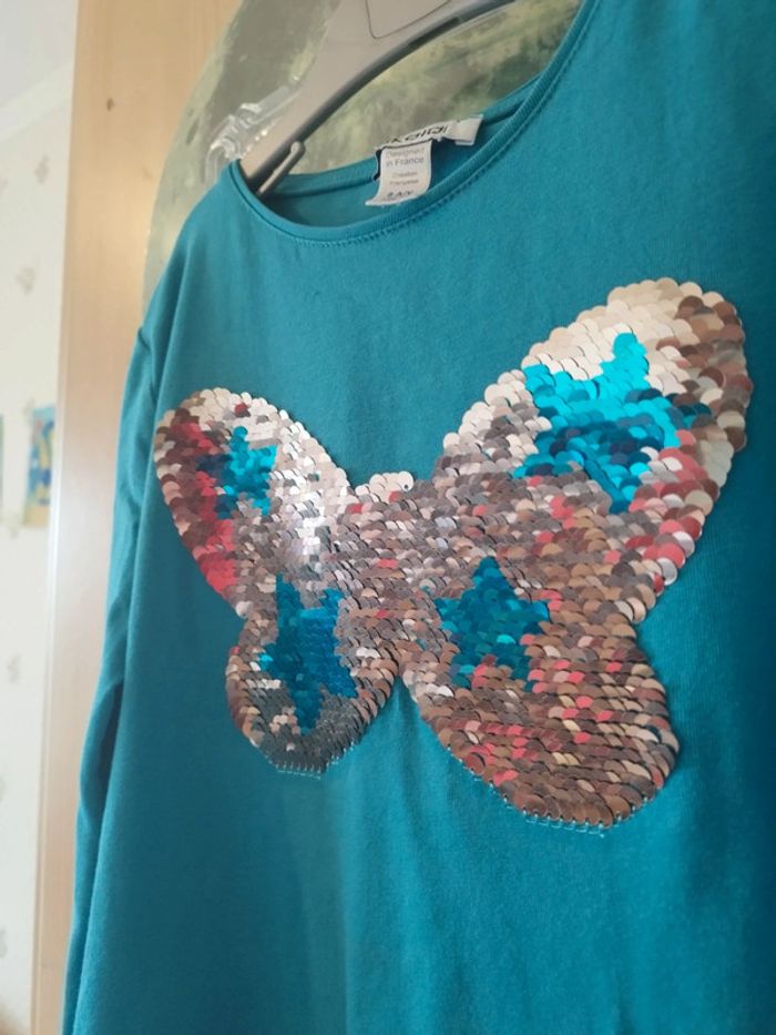 T-shirt manches longues sequins papillon étoiles - photo numéro 2