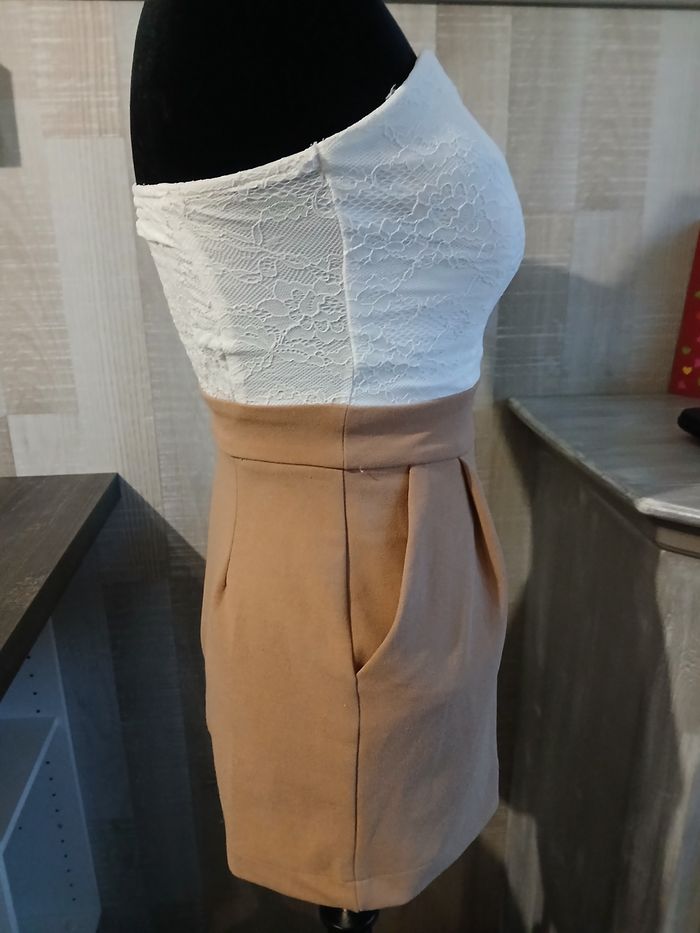 Combishort Tally Weijl dentelle blanche et short camel  Taille  S - photo numéro 4