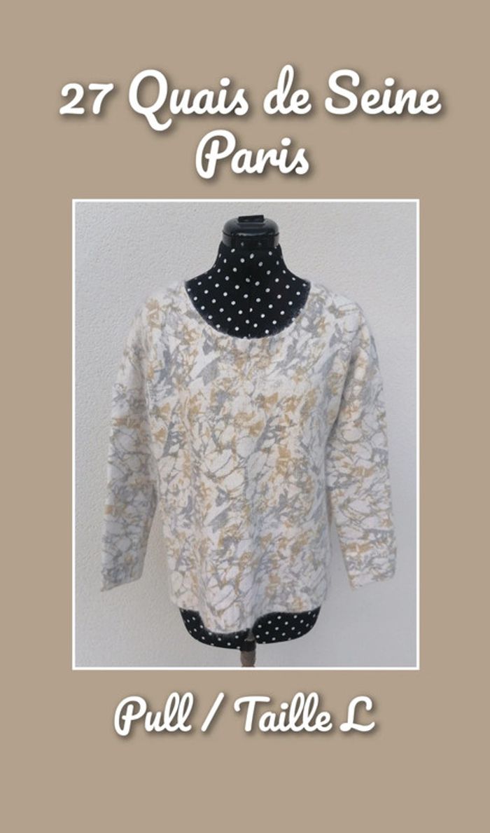 Pull blanc gris kaki laine Taille L 27 Quai de Seine