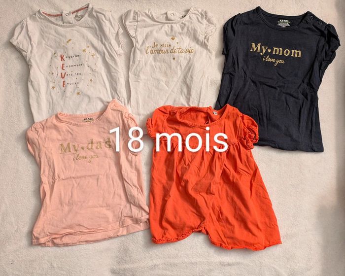 Lot 5 tee shirt manches courtes 18 mois