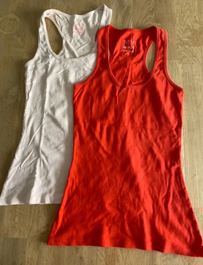 débardeurs beige et rouge XS