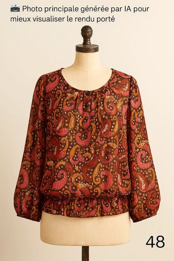 Blouse manches longues en voile transparente T48 Bleu bonheur