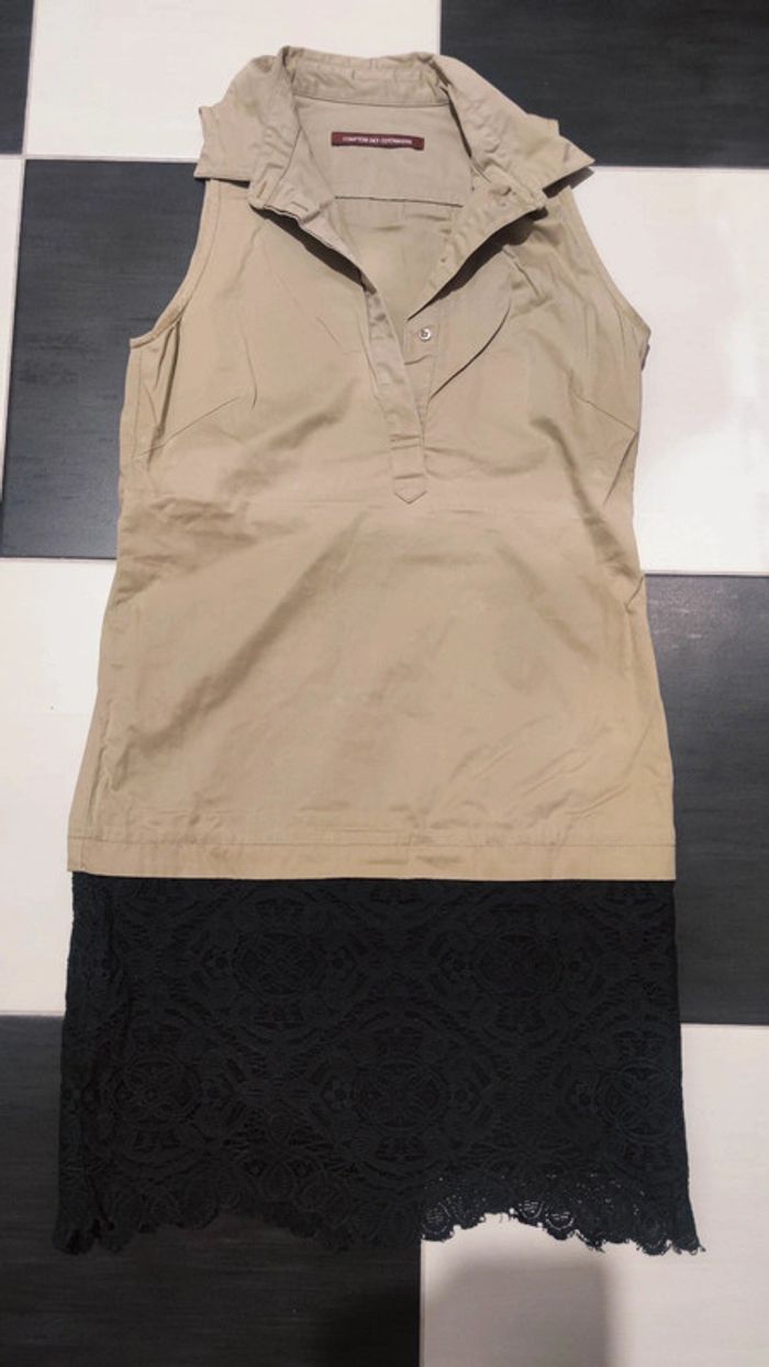 🦋 robe saharienne beige et noire dentelle comptoir des cotonniers taille 34 - photo numéro 2