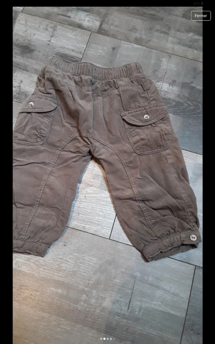 Ensemble pantalon velours marron et haut manche longue fleurie - photo numéro 2