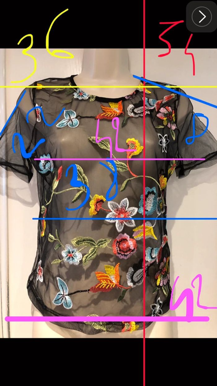 T-shirt habillé transparent broderie multicolore t 36 - photo numéro 2