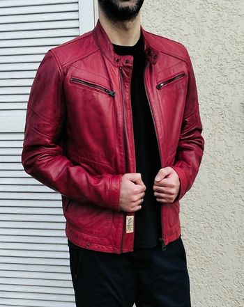 Blouson en cuir d'agneau rouge Redskins Clayton Mojito