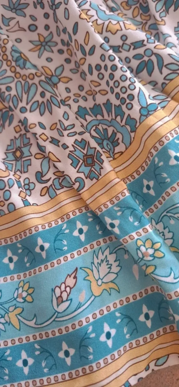 🌿 Jupe bohème ethnic motifs bleu/jaune fluide – Taille unique - Neuve 🌸 - photo numéro 5