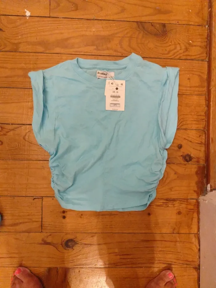 Crop top Bershka M coton turquoise neuf