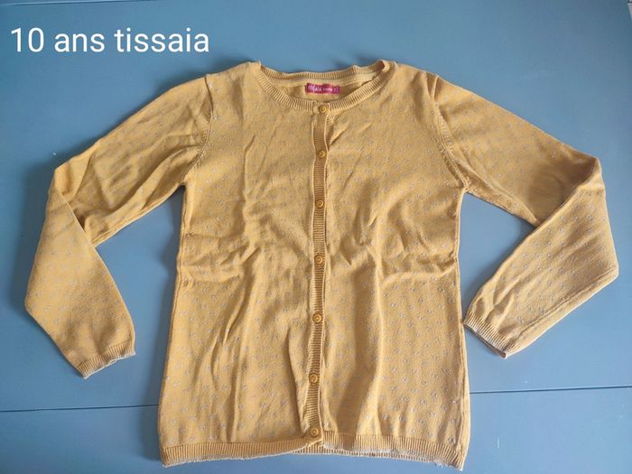 Gilet moutarde à pois argenté