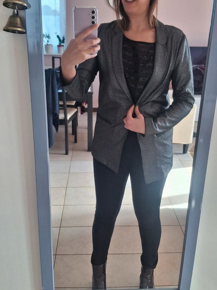 Blazer / veste argentée brillante paillettes - neuve - photo numéro 7