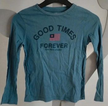 Tee-shirt manches longues bleu vert imprimé Kiabi taille 8 ans