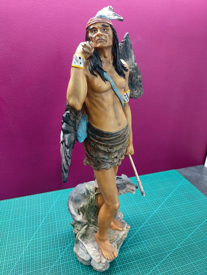 Native American Indien Figurine avec loup 62 cm - photo numéro 6