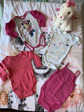 Lot de 5 bodies, taille 9 mois, différentes marques.