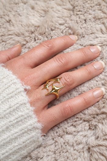 Bague étoiles réglable en acier inoxydable – Plaqué or 18 carats