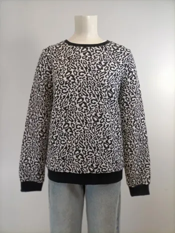 Pull Leopard Noir et Blanc - taille M bord côte Noir (A989)