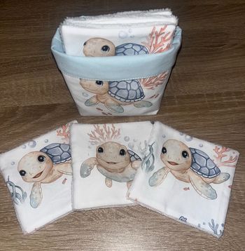 Corbeille /6 lingettes tortue bleu