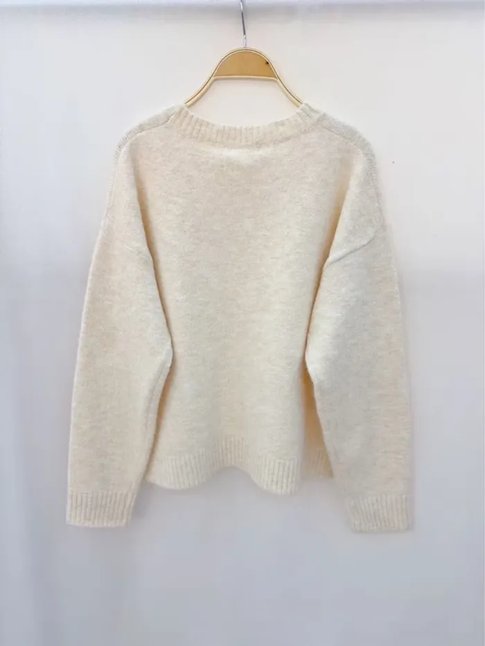 Pull beige logo coeur laine - photo numéro 3