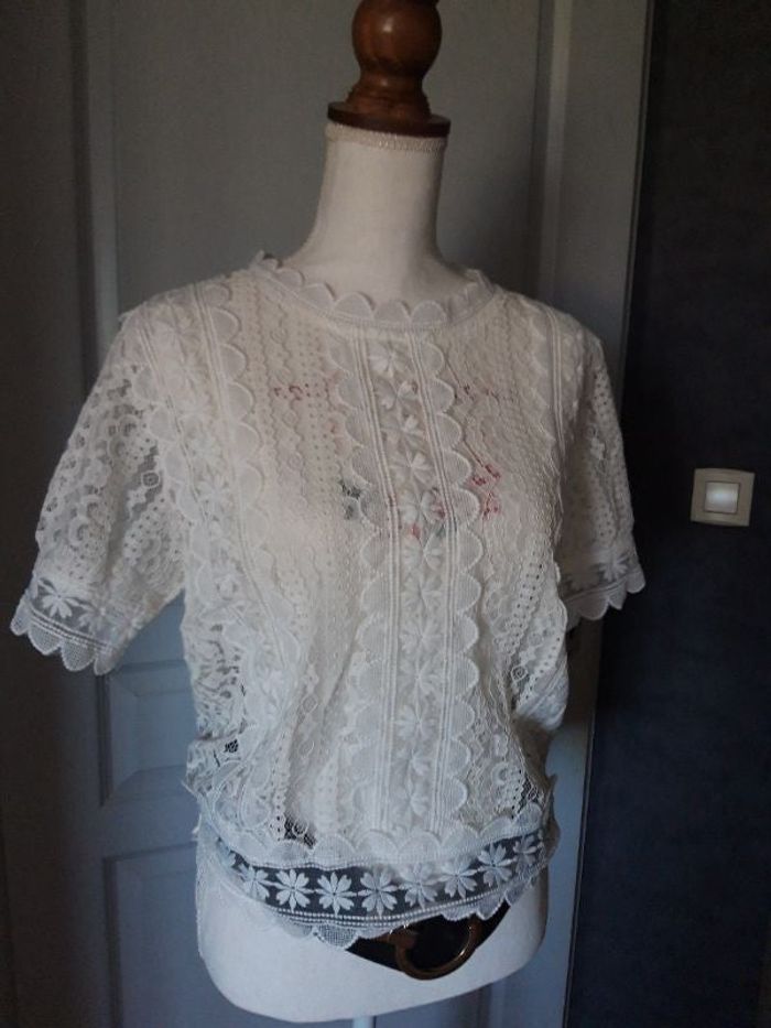 Top en dentelle écru S