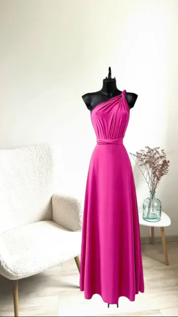 Magnifique robe longue dos nu rose fuchsia fabriquée en France taille unique