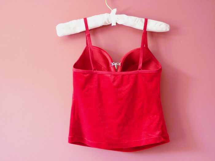 Débardeur bustier 36 S femme velours cerise noeud argente neuf - photo numéro 3