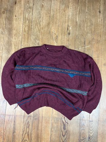 Pull maille vintage motifs rayures bordeaux L baggy