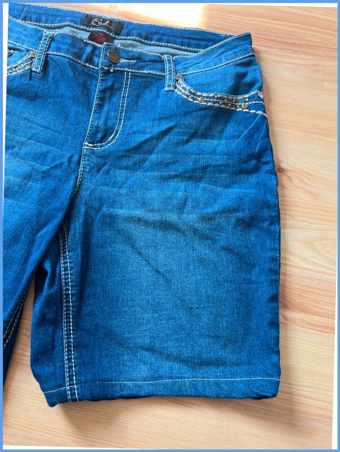 Short en jean vintage femme M/L – broderie et strass - photo numéro 11